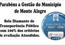 Gestão do Município de Monte Alegre recebe Selo Diamante no Radar Nacional de Transparência Pública