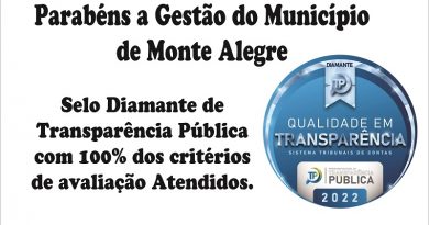 Gestão do Município de Monte Alegre recebe Selo Diamante no Radar Nacional de Transparência Pública